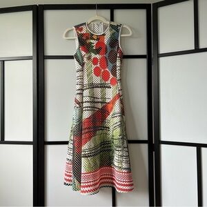 [XS] Clover Canyon Designer Rare Pop Art Y2K Laser Cut Mesh Aline Midi Dress USA